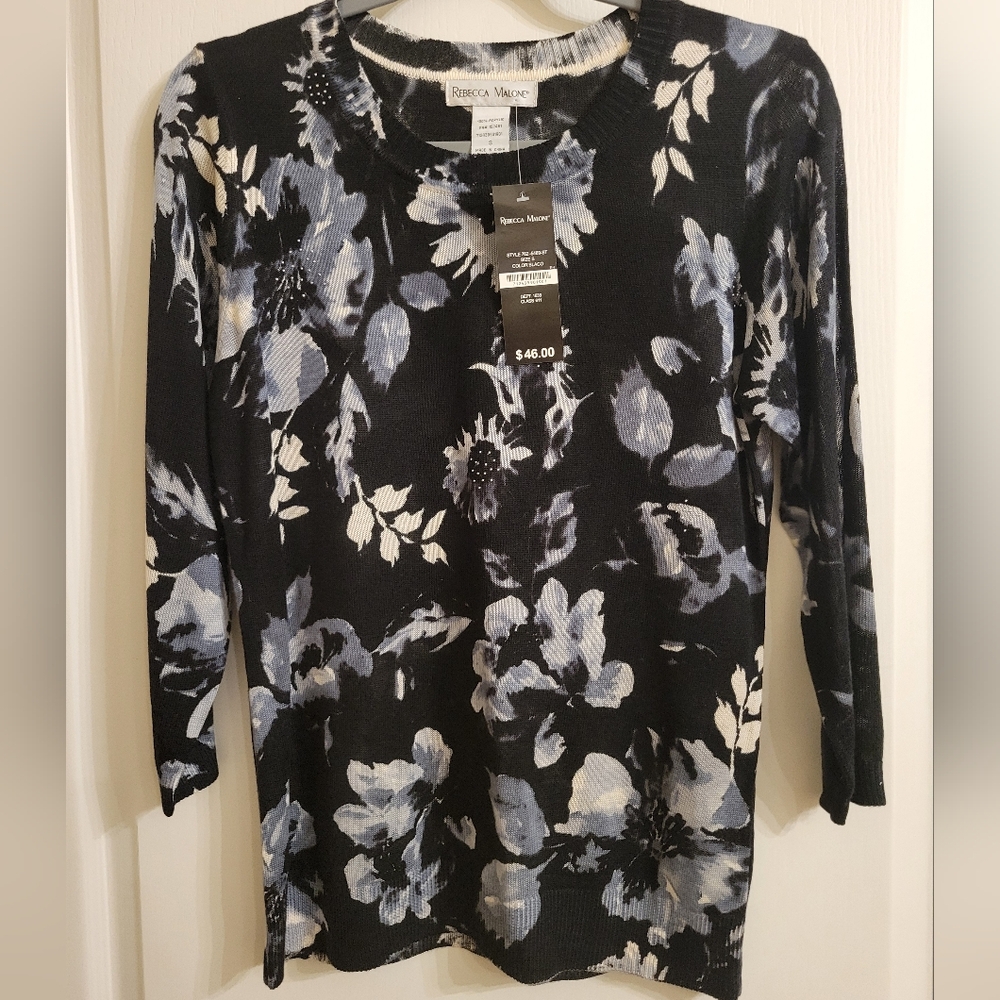 NWT Rebecca Malone lightweight flowered sweater, size small